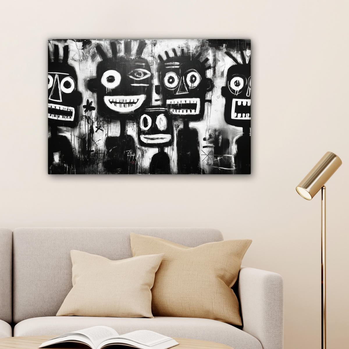 LEINWANDBILD Malerei - Figuren - Schwarz - Abstrakt Wanddeko 90x60 cm - Schwarz, Textil (90/60cm) - MuchoWow