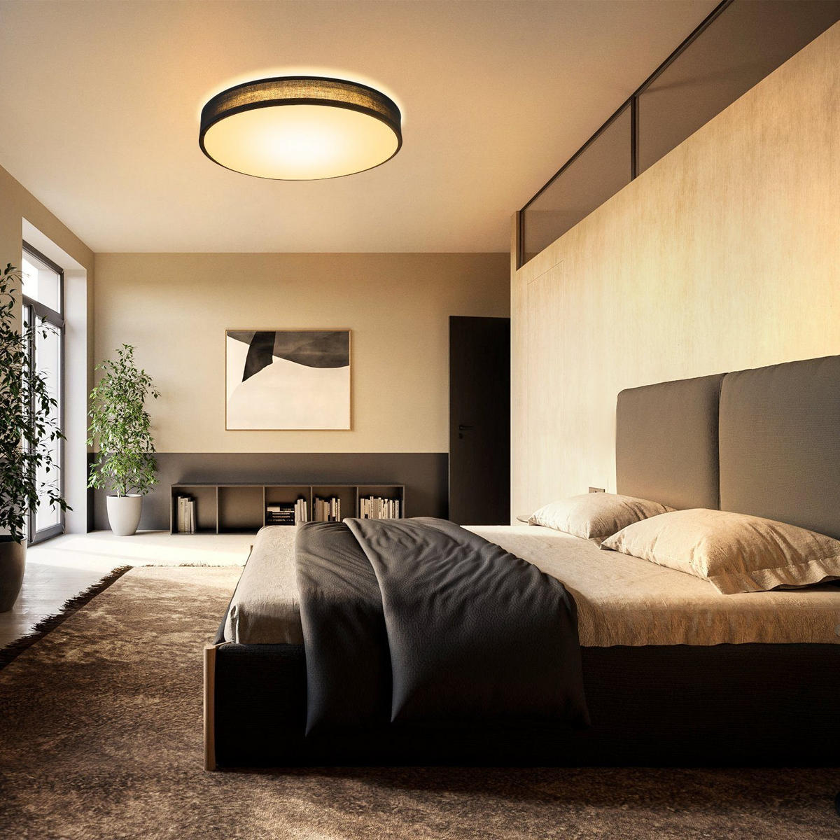 LED stropna svjetiljka Debra 38x38x6 cm - crna, tekstil (38/38/6cm) - Nettlife