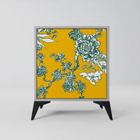 SIDEBOARD YELLOW CHINOISERIE, Grau, 57,5x42x70,5 cm, Schwarze Metall-Sternfüße - Multicolor/Schwarz, Holzwerkstoff/Metall (57.5/70.5/42cm) - SpaceRebels