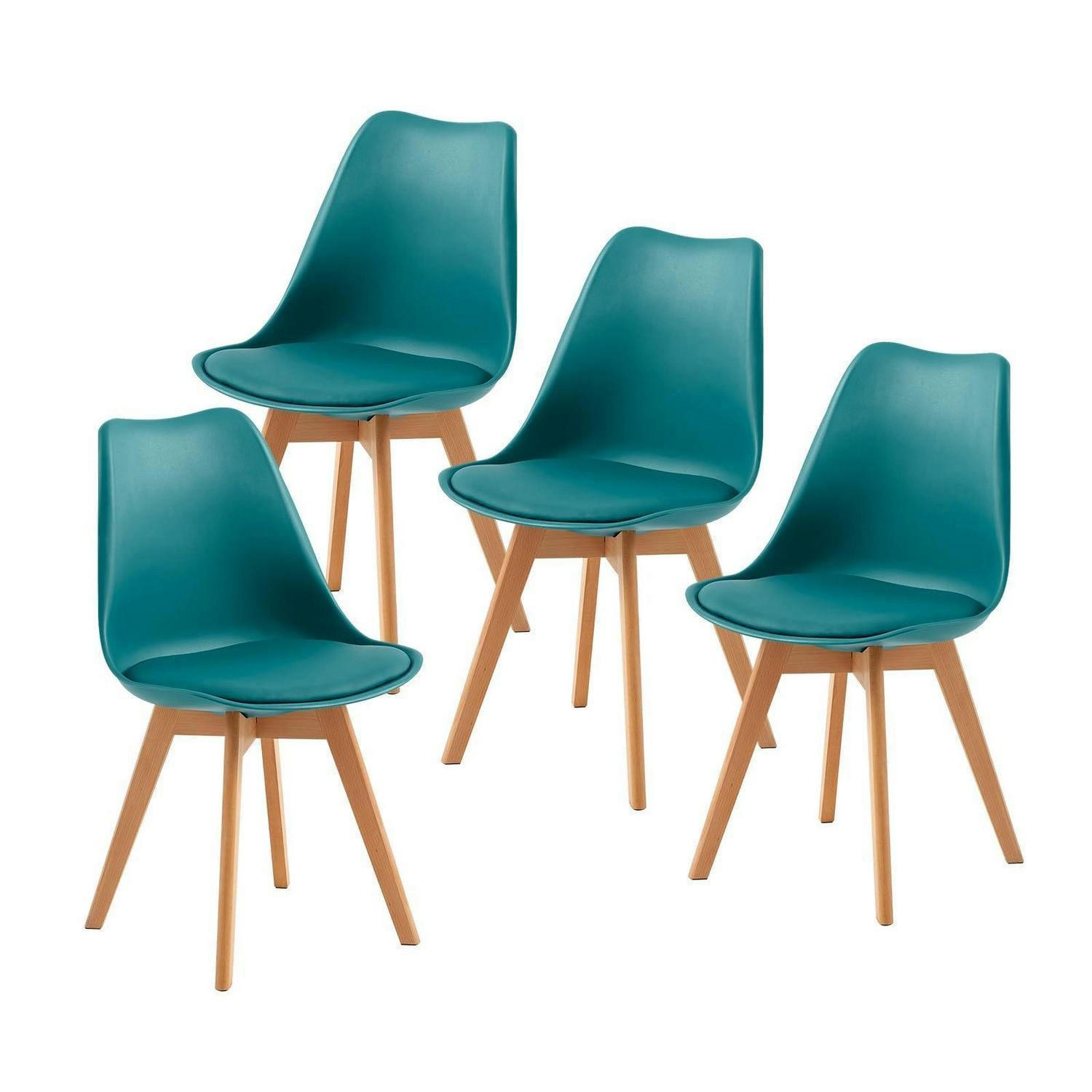 ESSZIMMERSTÜHLE 4er Set Türkis PU-Sitzkissen Buchenholzbeine - Türkis, Kunststoff (47.5/82/41cm)