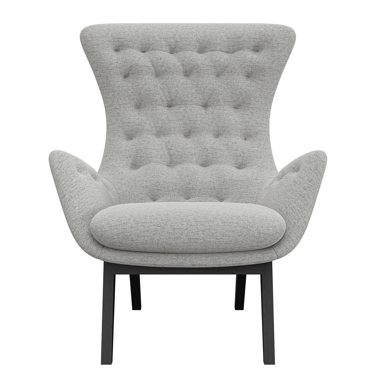 SESSEL - Webstoff - Hellgrau/Schwarz, Eichenholz/Holz (85/101/93cm) - home24