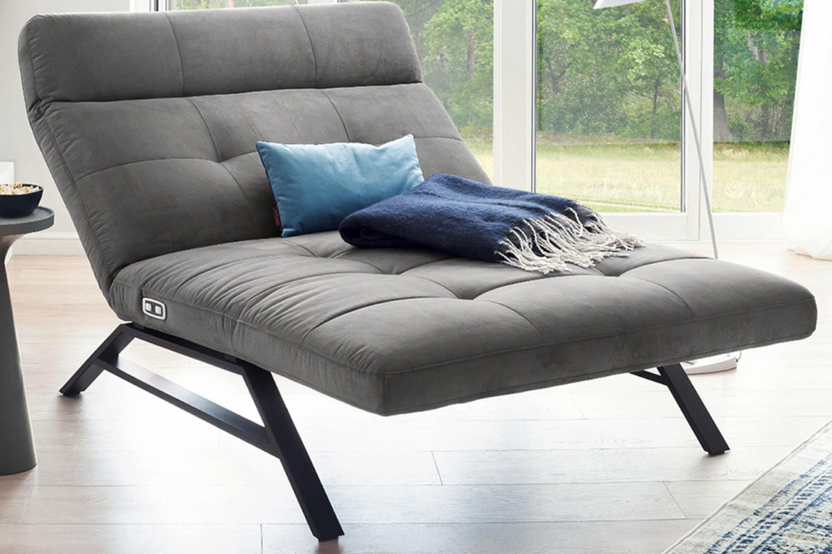 LIEGE MIT MOTORISCHER RELAXFUNKTION AMERIVA Grau Velvet Relaxfunktion - Schwarz/Grau, Textil (120/110/158cm) - KAWOLA