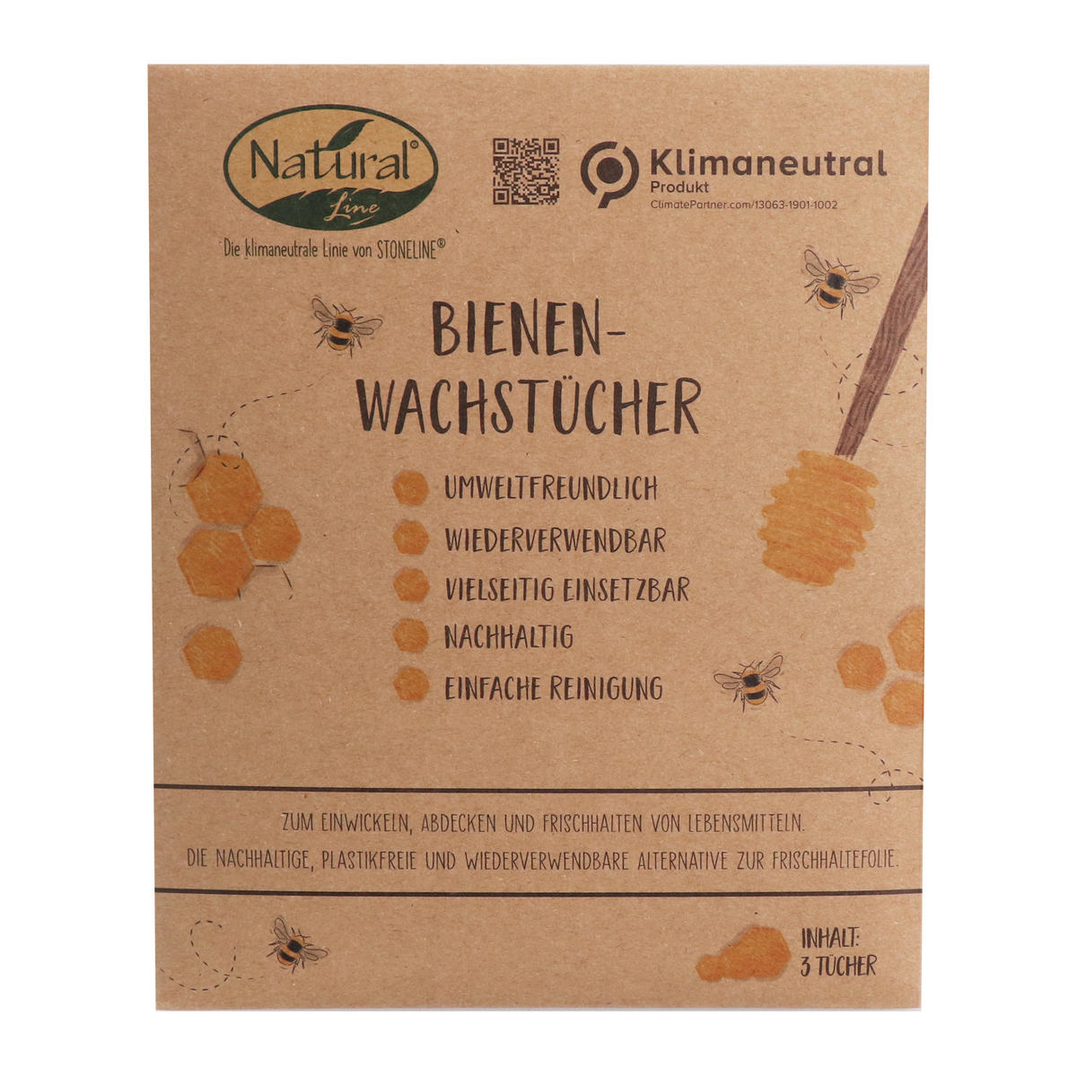 BIENENWACHSTÜCHER-SET 3-TEILIG - Grau, Naturmaterialien (18/1/18cm) - Stoneline