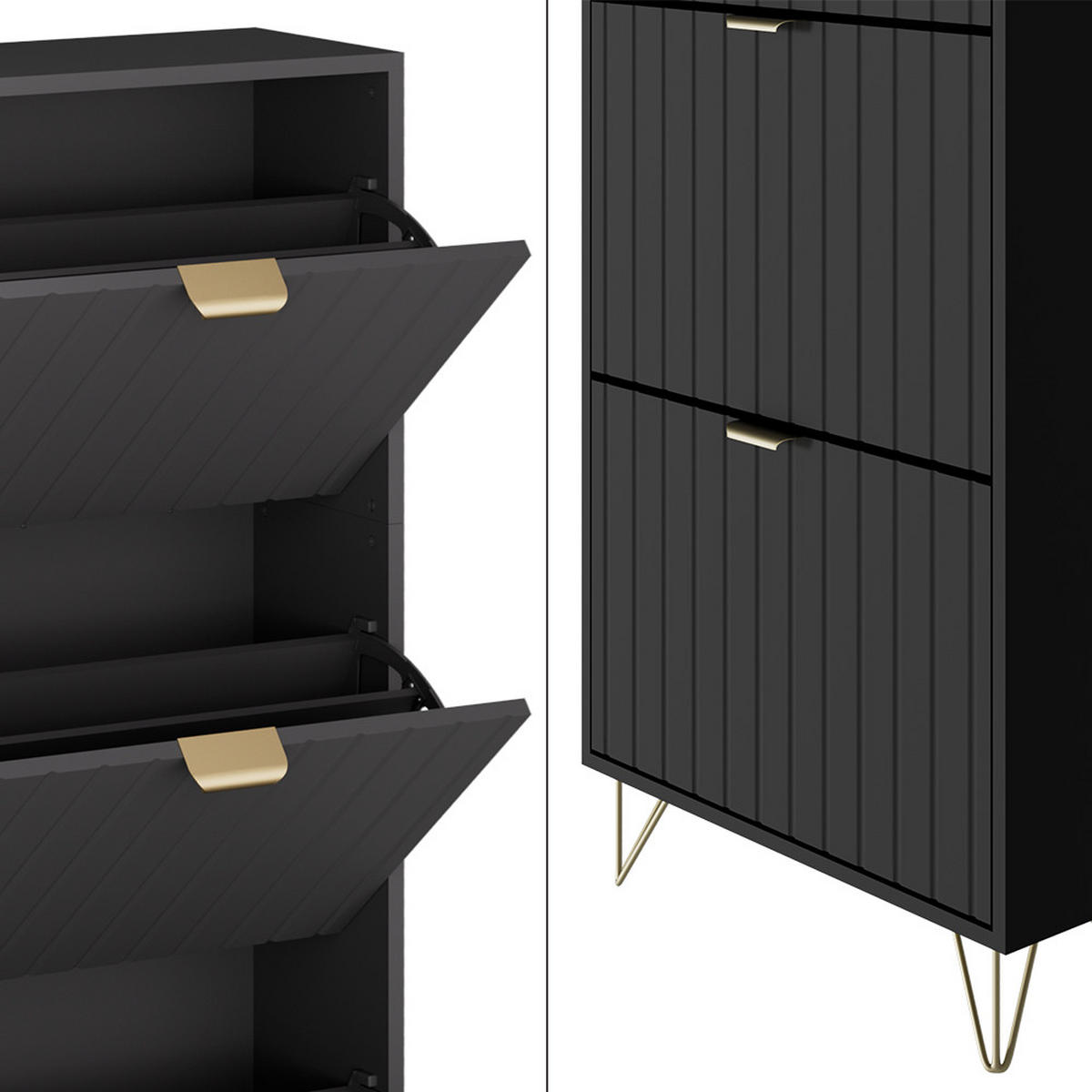 SCHUHSCHRANK Helge Schwarz 60 x 128.5 cm 3 Fächer - Schwarz, Holzwerkstoff (60/128.5/23.5cm) - Vicco