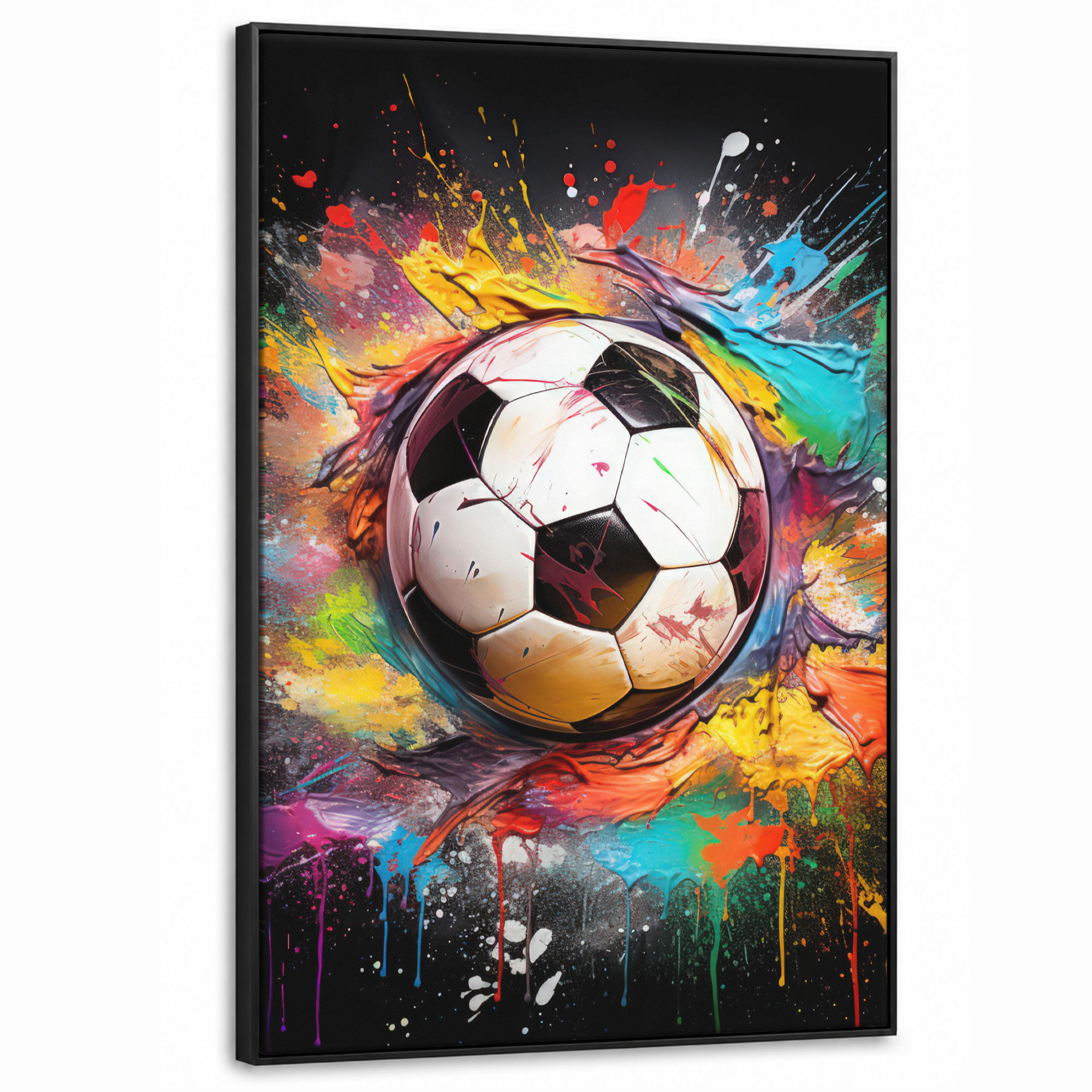 LEINWAND Bilder mit Rahmen - Fußball - Farbe - Farben - Schwarz - Weiß - 80x120 - Weiß, Textil (80/120cm) - MuchoWow