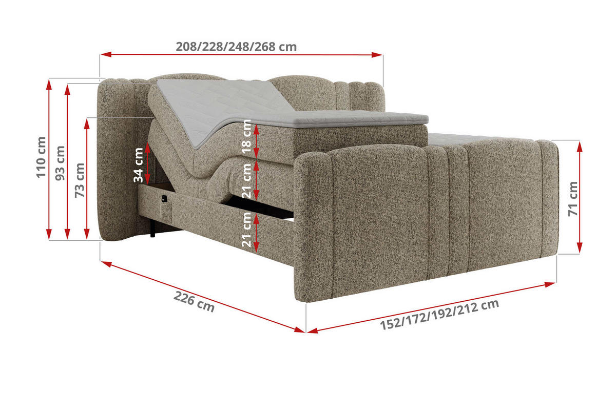 BOXBETT FORTINA 200/200 - Dunkelbeige Struktur - H4 - Cappuccino, Holz/Textil (200/200cm) - MKS