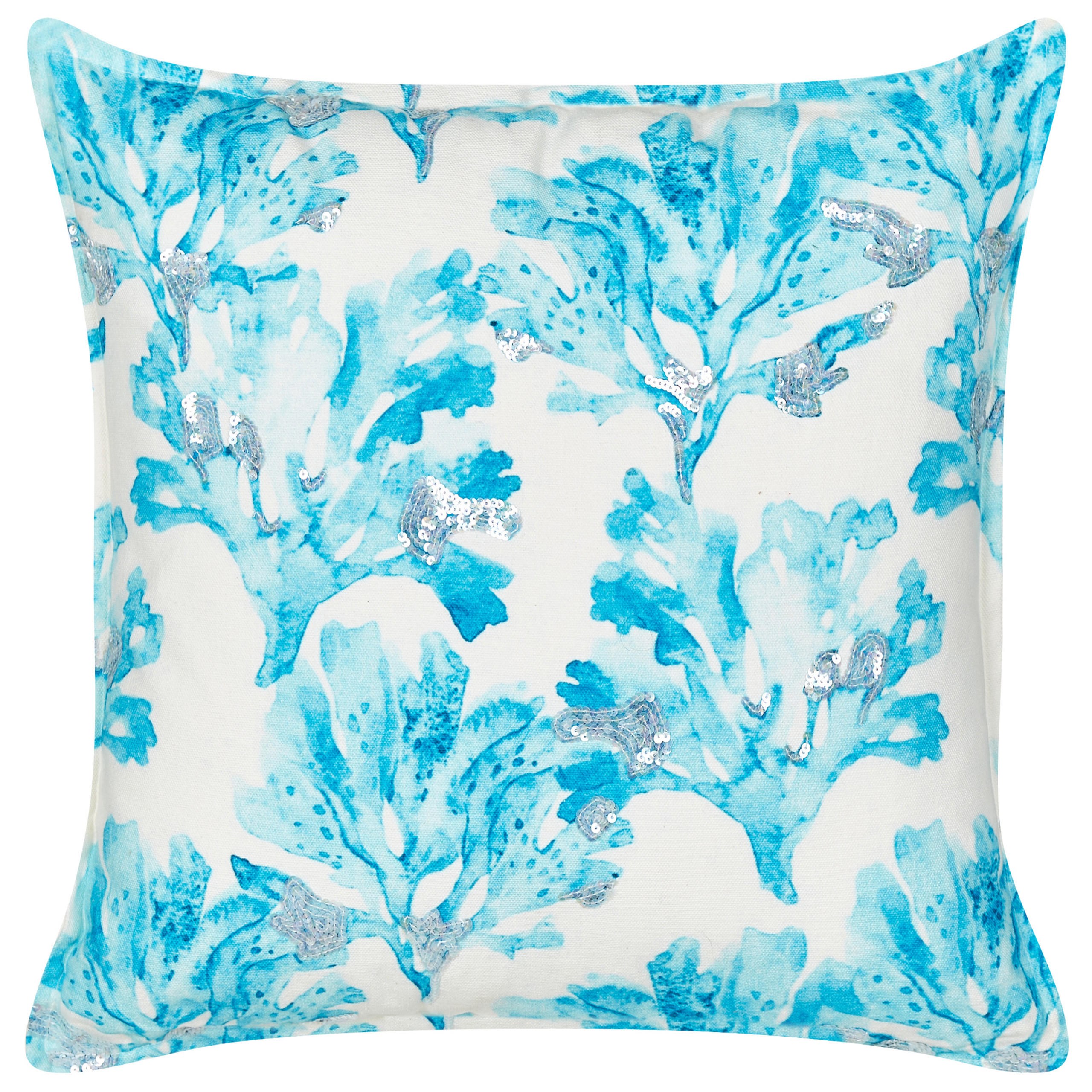 Dekokissen Weiß 45/45 cm Rockweed - Blau/Weiß, Naturmaterialen (45/45cm) - Beliani