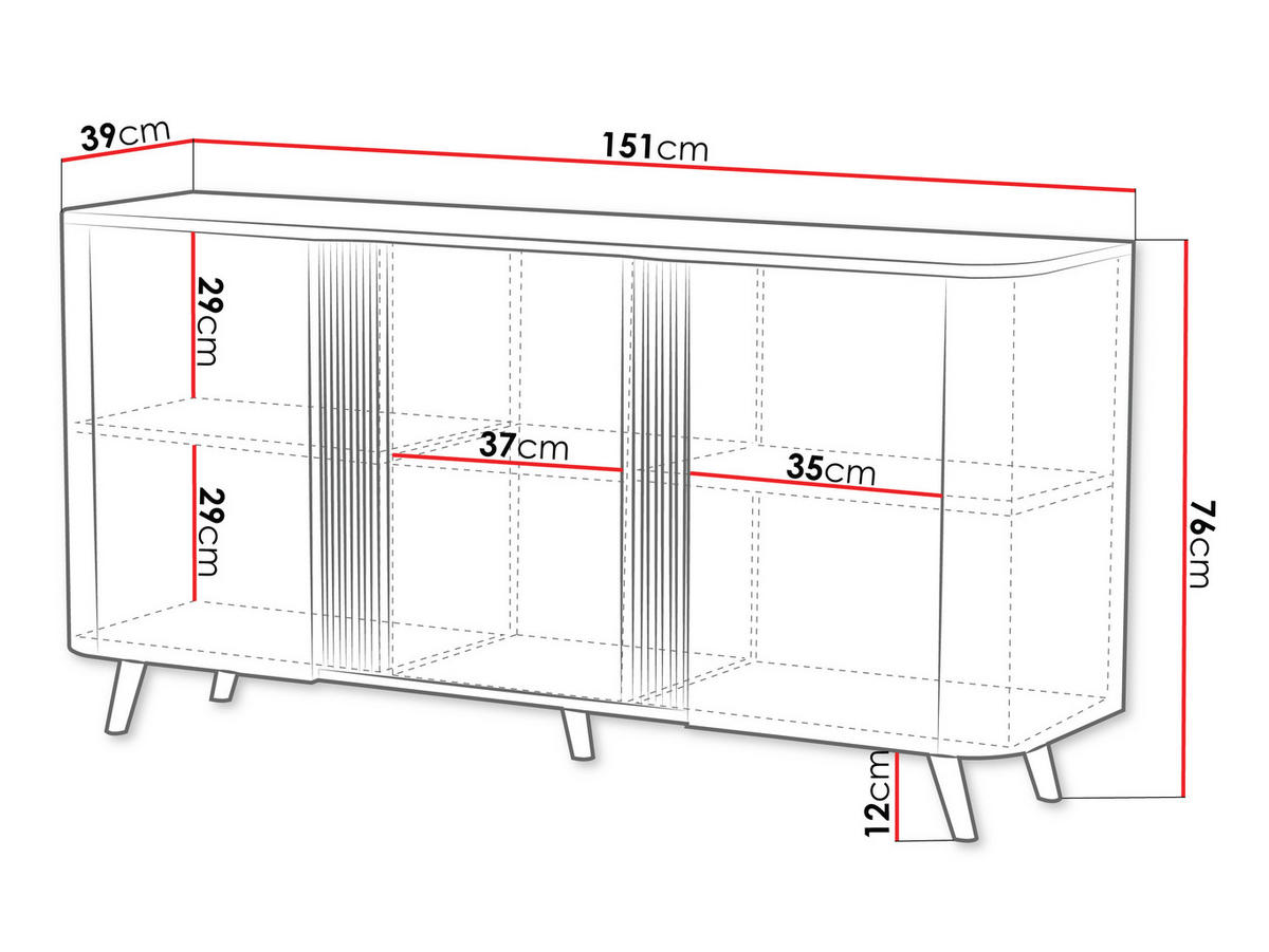 KOMMODE Volare 150 3D - Schwarz, Holzwerkstoff/Kunststoff (151/76/39cm) - MIRJAN24
