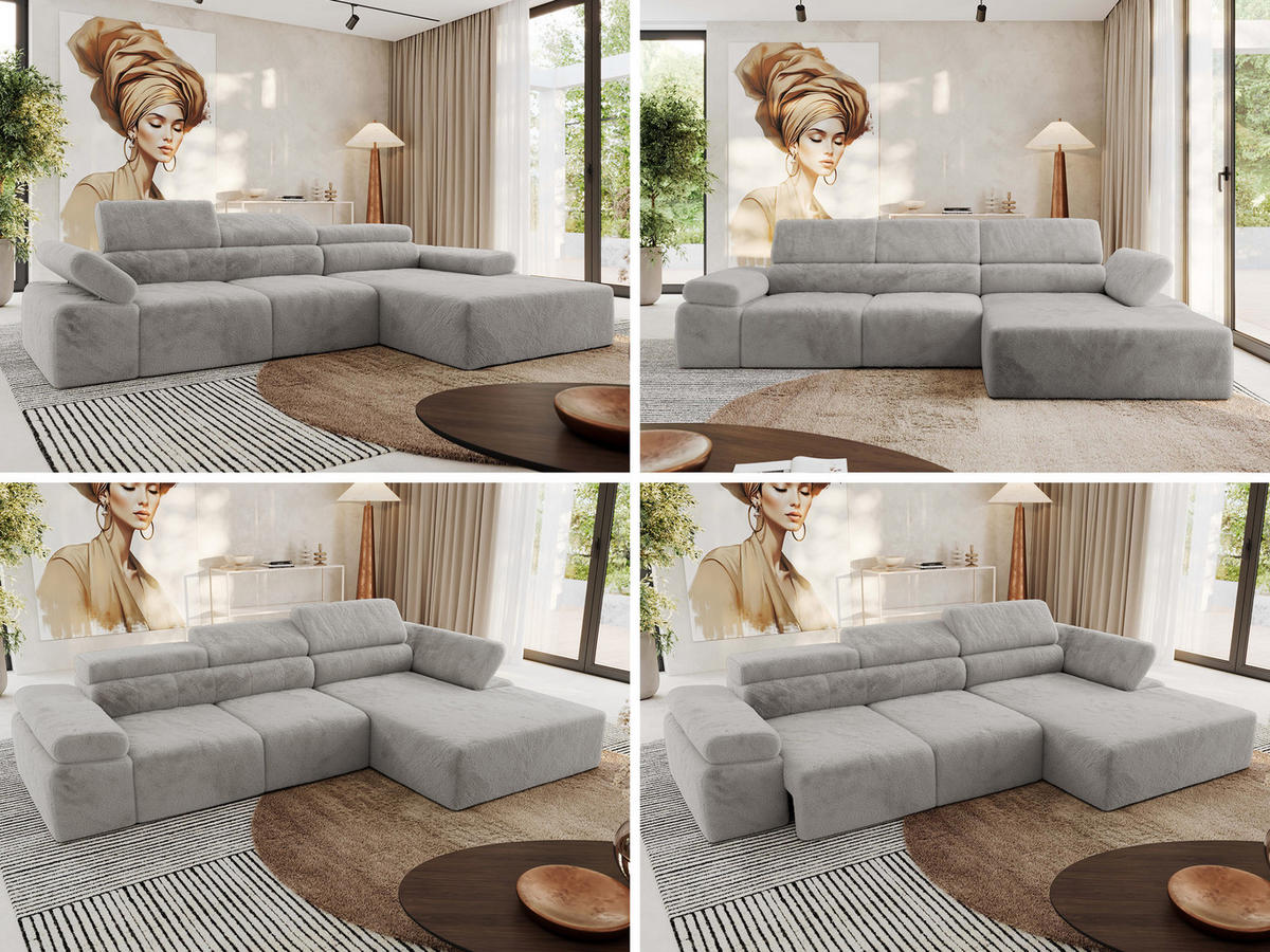 ECKSOFA RILASSO L Hellgrau Plüsch - rechts - Hellgrau/Schwarz, Kunststoff/Textil (174/296cm) - MKS
