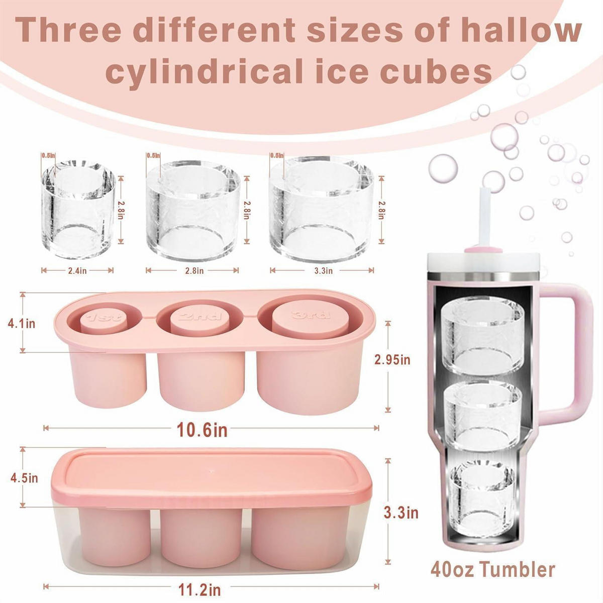 EISWÜRFELFORM Silikon 3er Set mit Behälter - Rosa, Kunststoff (1/1/1cm)