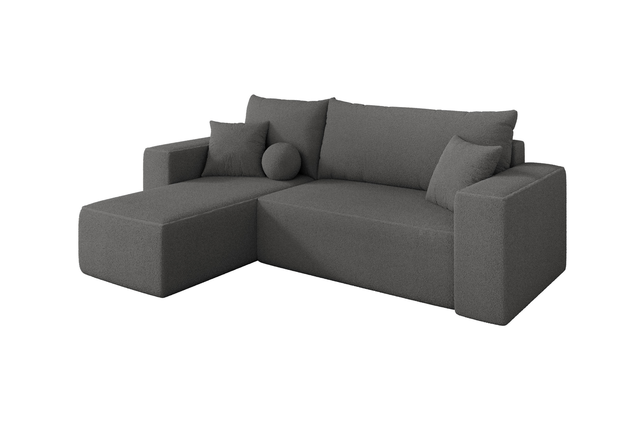 ROHOVÁ SEDAČKA s funkcí spaní, otoman vlevo SENO-L 249x139x85 šedá bouclé - šedá/černá, kompozitní dřevo/textil (249/139cm) - ALTDECOR