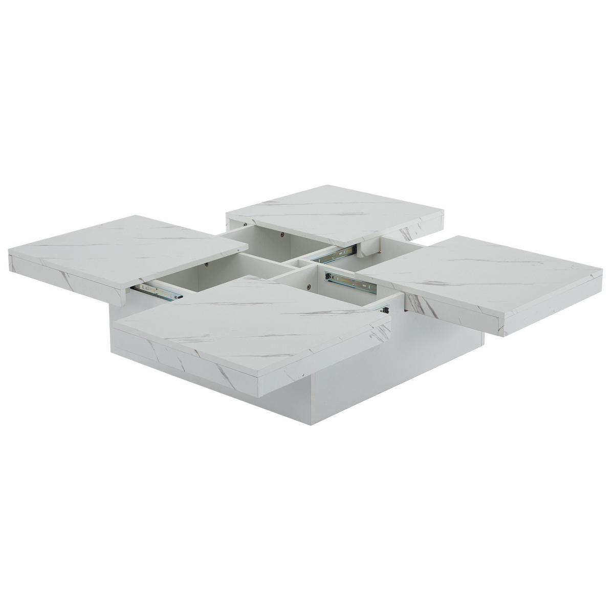 COUCHTISCH mit 4 Schubladen 90x90 cm Weiß Marmor-Optik - Weiß, Holzwerkstoff (90/90/25cm) - Meubliv