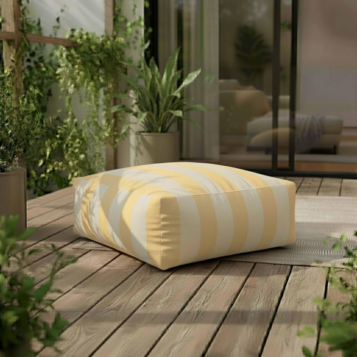 GARTENSOFA mit 4 Sitzplätzen, Hellgelb - Gelb, Textil (85/65/255cm) - Oviala