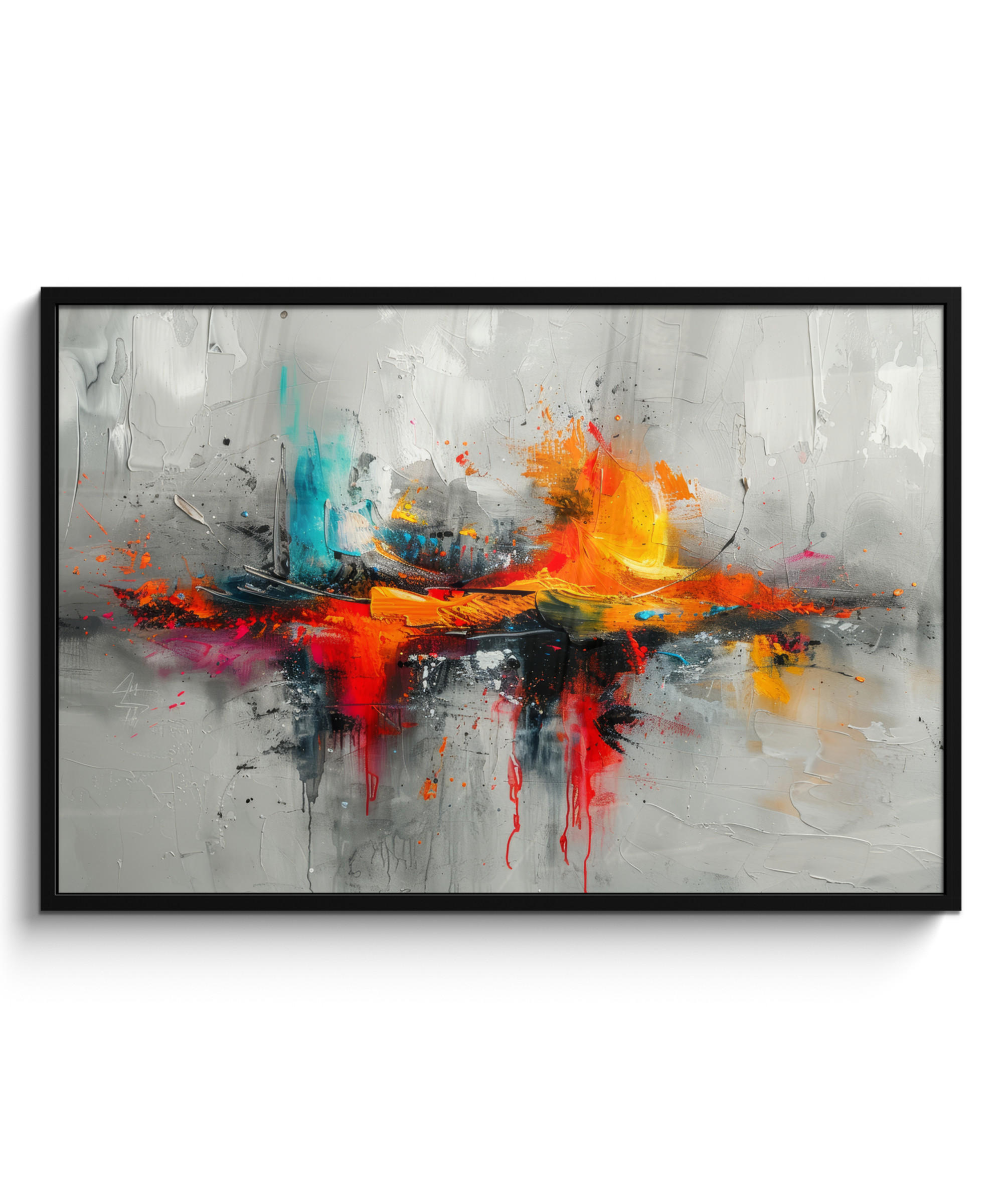 POSTER MIT RAHMENGERAHMTES BILD Moderne Kunst - Orange - Grau - Abstrakt 120x80 cm - Hellgrau, Papier (120/80cm) - MuchoWow