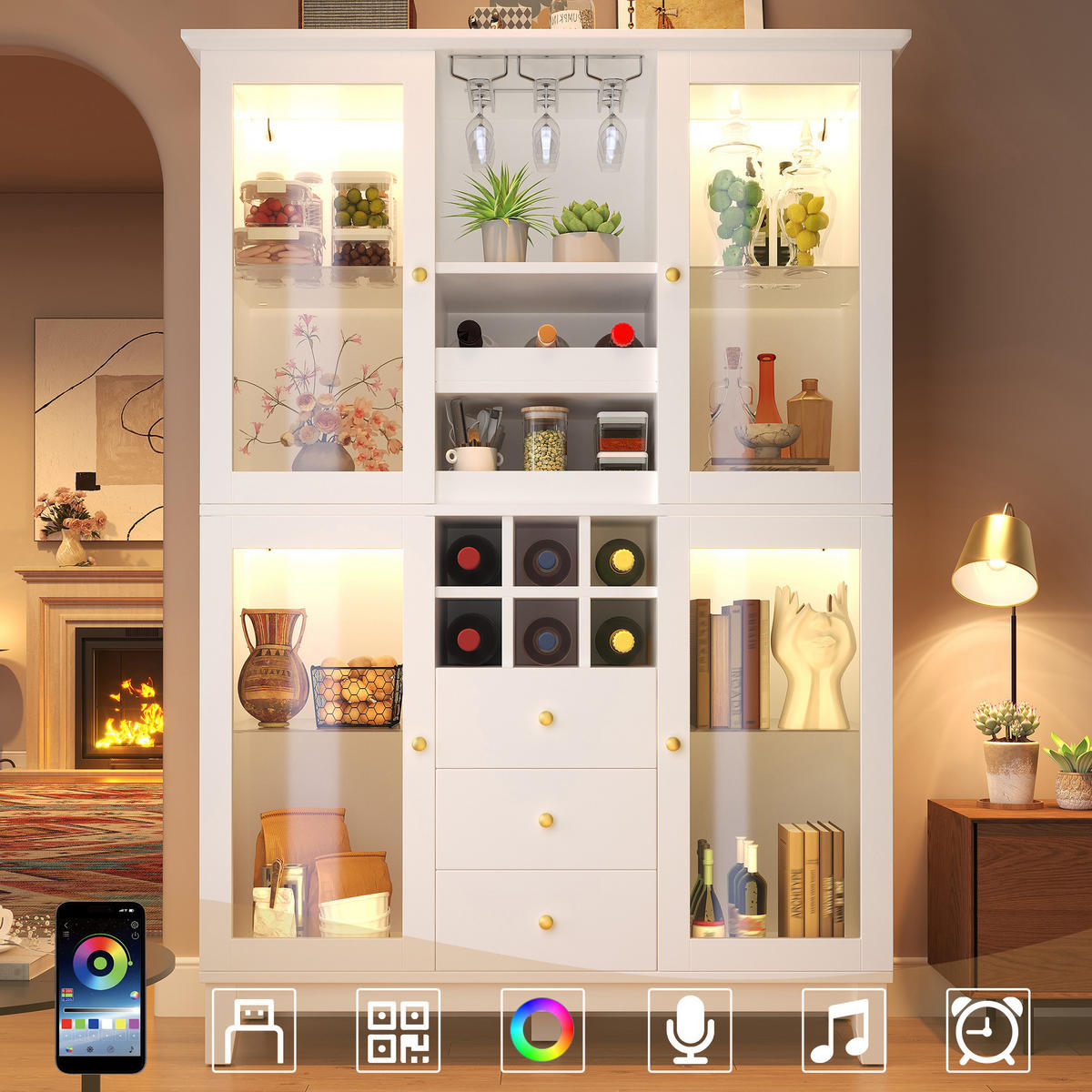WEINSCHRANK mit LED-Beleuchtung 120 x 40 x 180,5 cm MDF Weiß - Weiß, Holzwerkstoff (40/180.5/120cm) - Meubliv