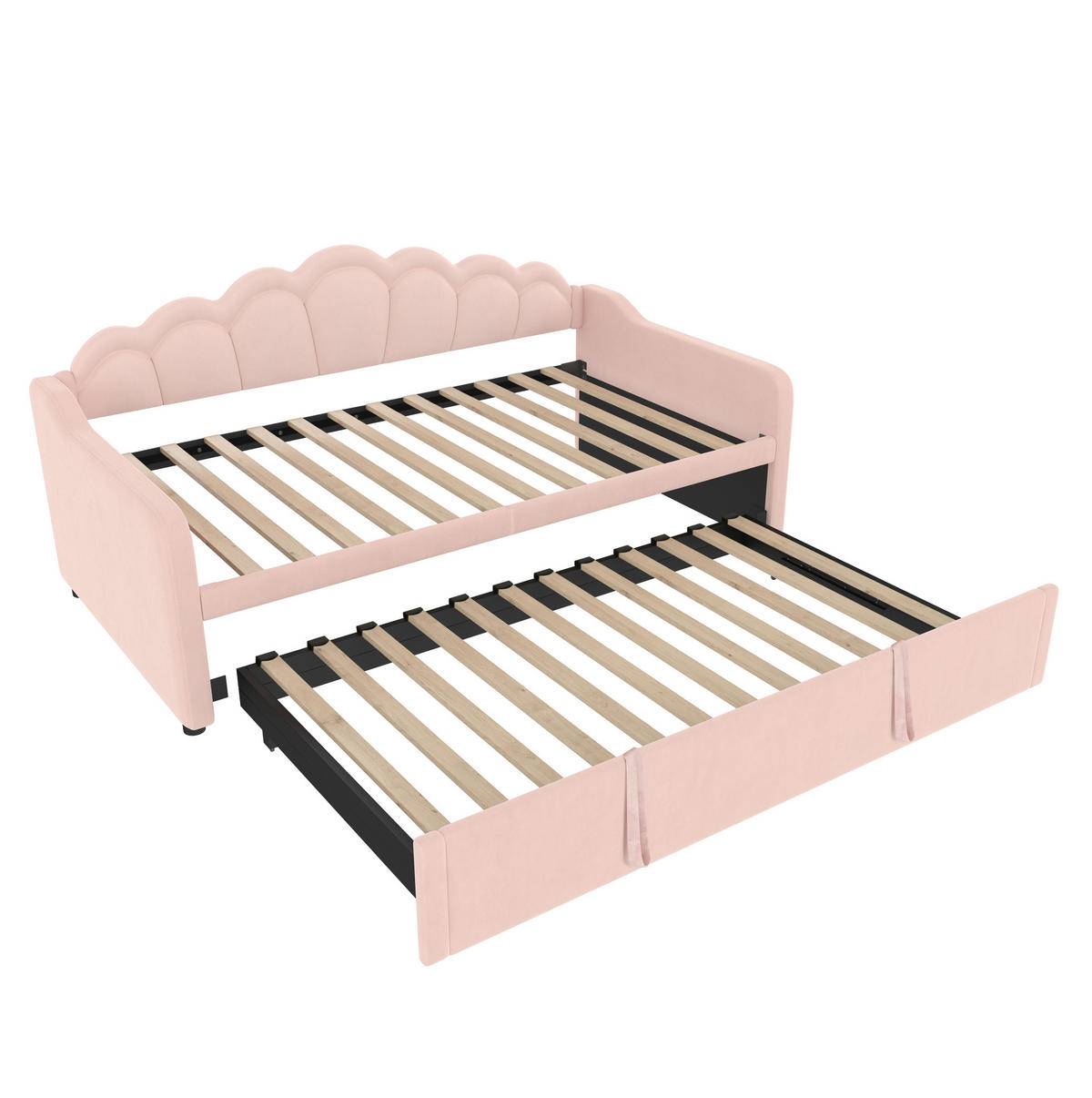 BETT 90/200 cm mit ausziehbarem Unterbett und LED in Rosa - Rosa, Textil (90/200cm) - BEAOK