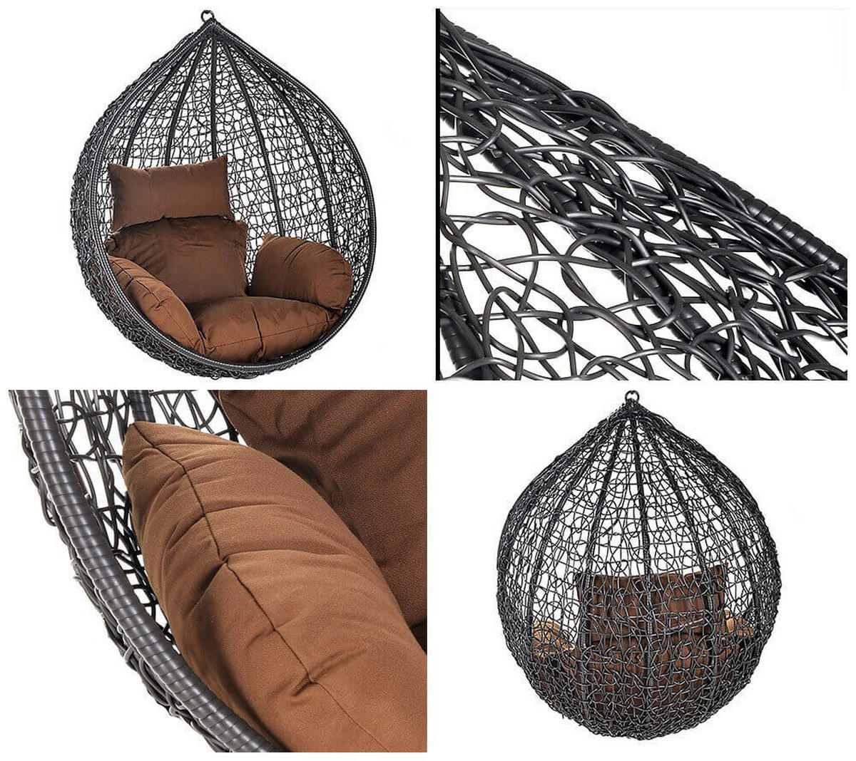 HÄNGESESSEL CIELO - Braun, Korb + Kissen - Grau, Kunststoff (100/123/80cm) - Home Deluxe