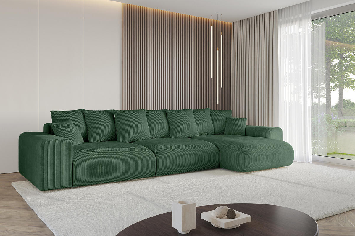 ECKSOFA Ottomane rechts ESKAR-L 364x176x84 Grün Cord - Schwarz/Grün, Holzwerkstoff/Kunststoff (176/364cm) - ALTDECOR