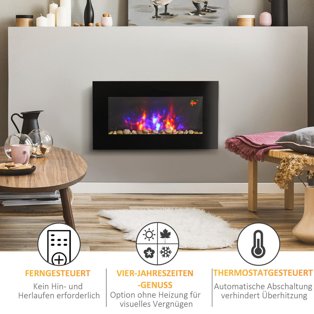 ELEKTROKAMIN 1000/2000W - Schwarz, Metall (11.5/40/72.5cm) - HOMCOM