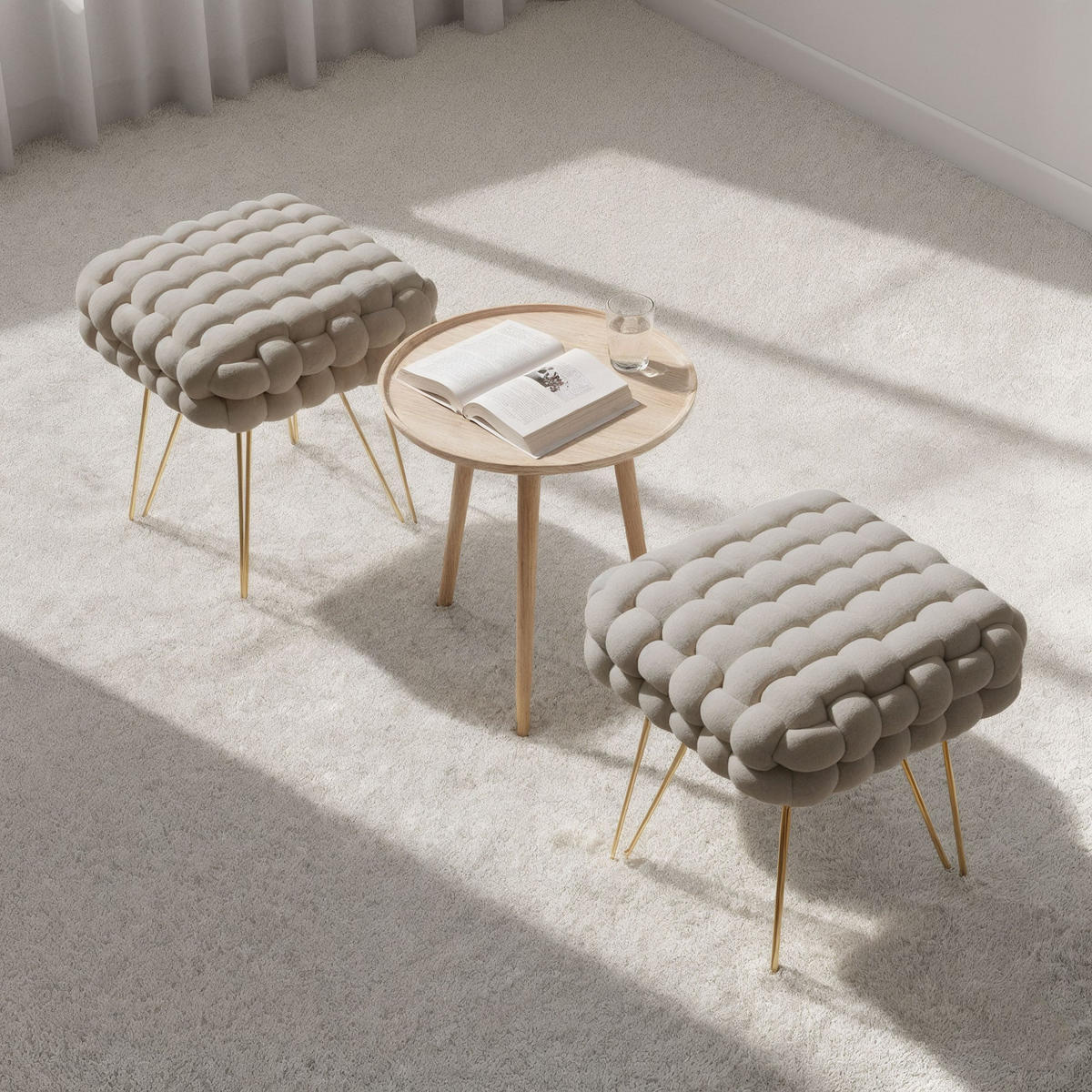 SITZHOCKER DOTTY, Beige, T38xB38xH42 - Beige, Holz (38/42/38cm) - Milordbikes