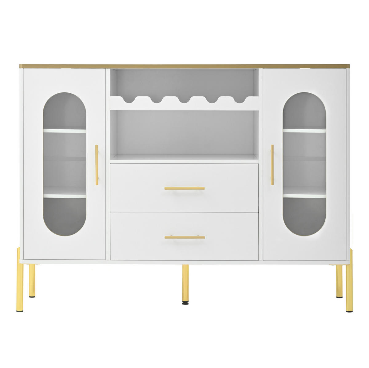 SIDEBOARD 120/38/90 cm Weiß aus MDF mit Glasfronten und Weinregal - Weiß, Holzwerkstoff (120/90/38cm) - OKWISH