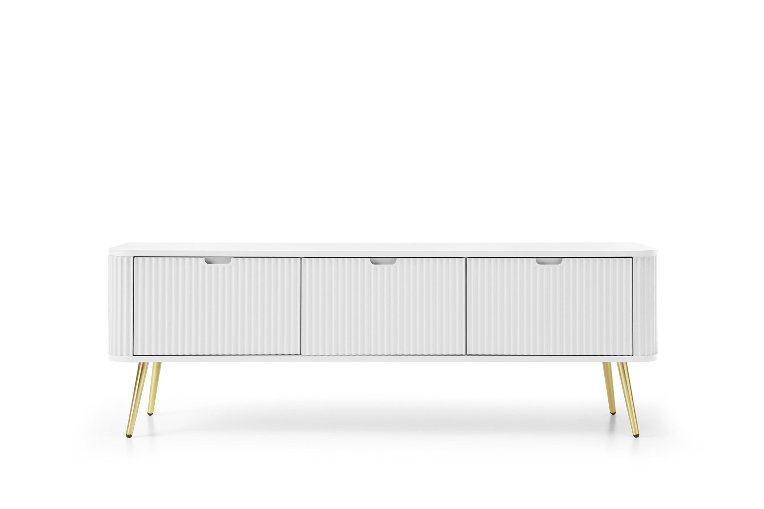 TV-SCHRANK "NOVA" Weiß 154x39x56cm Geriffelt Regal, 2-Türen, Schublade, Gold Beine - Goldfarben/Weiß, Holzwerkstoff/Kunststoff (168/56/39cm) - DomoHome