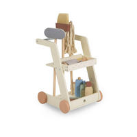 HAUSHALTSSPIELZEUG Spielzeug-Putzwagen W10D787 beige Holz, Besen, Mopp, Schwamm, Bürste, Räder, Rollenspiel, Putzen - Beige, Holz (43/69/34cm) - Moni