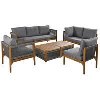 GARTENLOUNGE 240/184/64 cm Natur/Grau aus Akazienholz mit Seilgeflecht und 2 Tischen - Grau, Textil - OKWISH