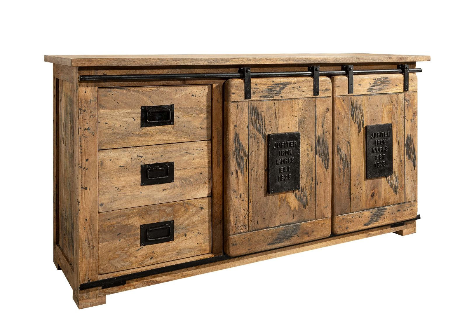 SIDEBOARD Mango 150x45x80 natur lackiert RAILWAY #100 - Naturfarben, Holz (150/80/45cm) - Massivmoebel24