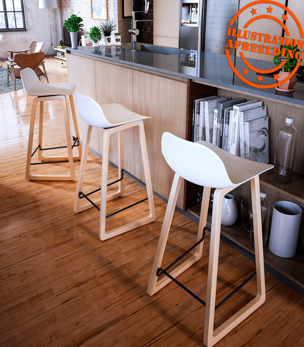 HOCHSTUHL aus Holz und Kunststoff im skandinavischen Stil MAKI MINI, Grau 47x47x86,5 cm - Buchefarben/Grau, Holz/Kunststoff (47/87/47cm) - KADIMA DESIGN