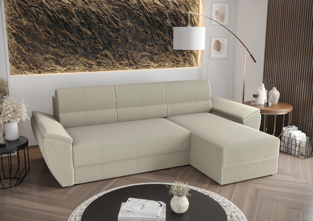 ECKSOFA L REBI L2 Poso 100 Rechts mit Schlaffunktion, Beige, L-Form - Beige, Textil (251/140cm)