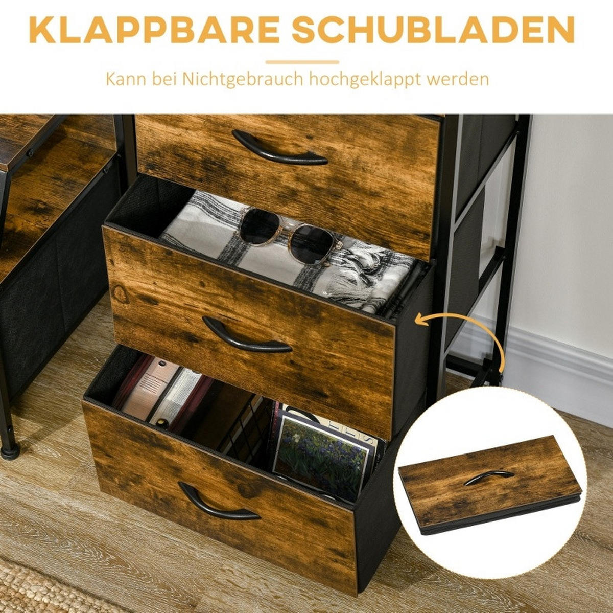 KOMMODE 44/92/29 cm Braun aus Polyester und Stahl mit 3 Schubladen - Braun, Holzwerkstoff (29/92/44cm) - OKMYHOME