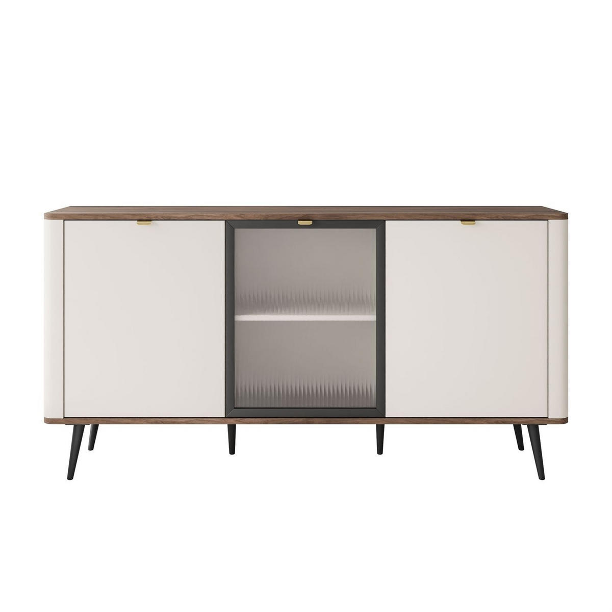 KOMMODE auf Füßen AUTUMN 2D1W mit Glasfront, Kaschmir / Nussbaum - Beige, Holzwerkstoff (160/82/40cm) - Lookway