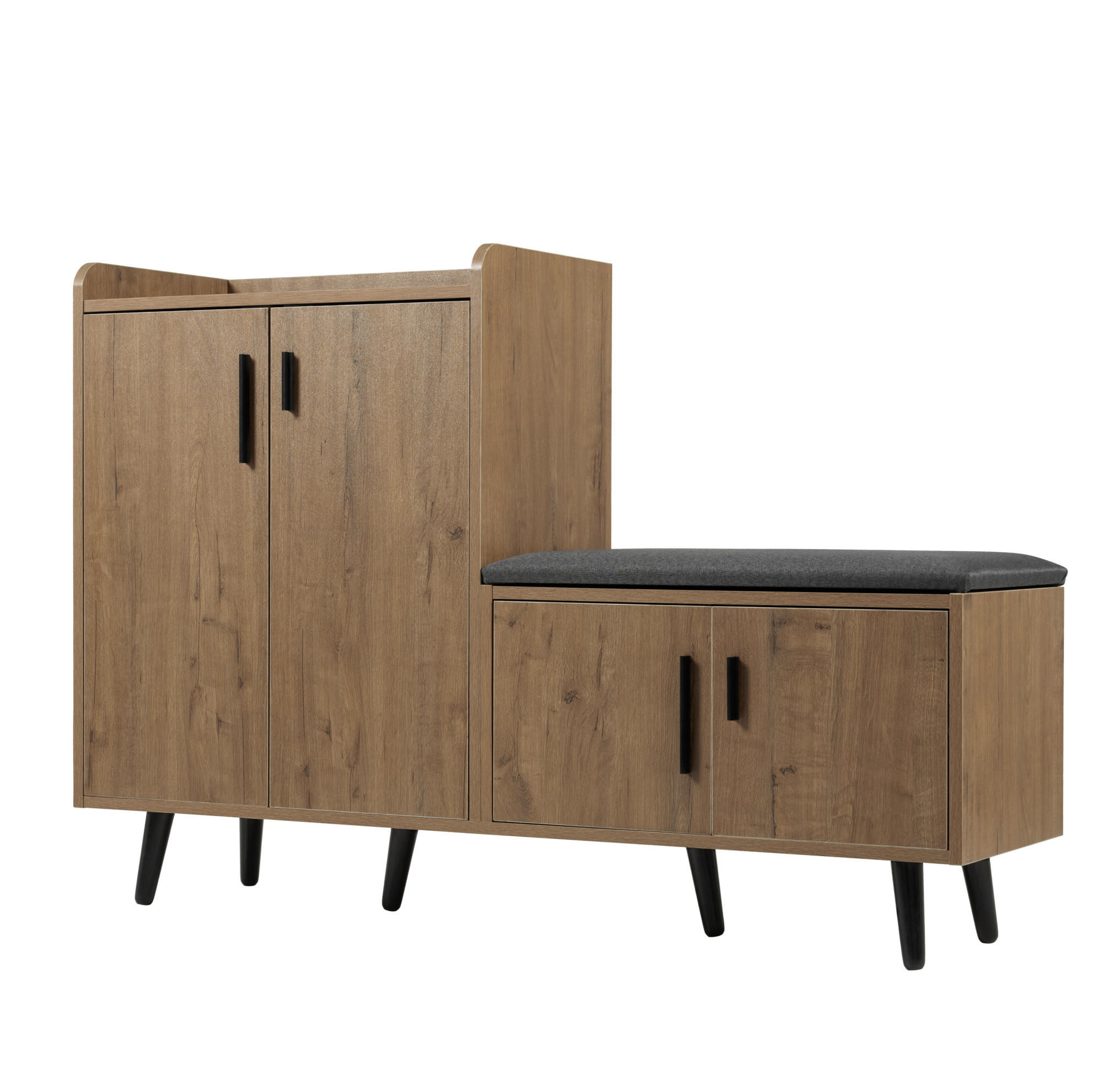 SCHUHBANK 120/34/82 cm in Natur mit Sitzpolster und 4 Türen - Naturfarben, Holzwerkstoff (120/82/34cm) - BEAOK