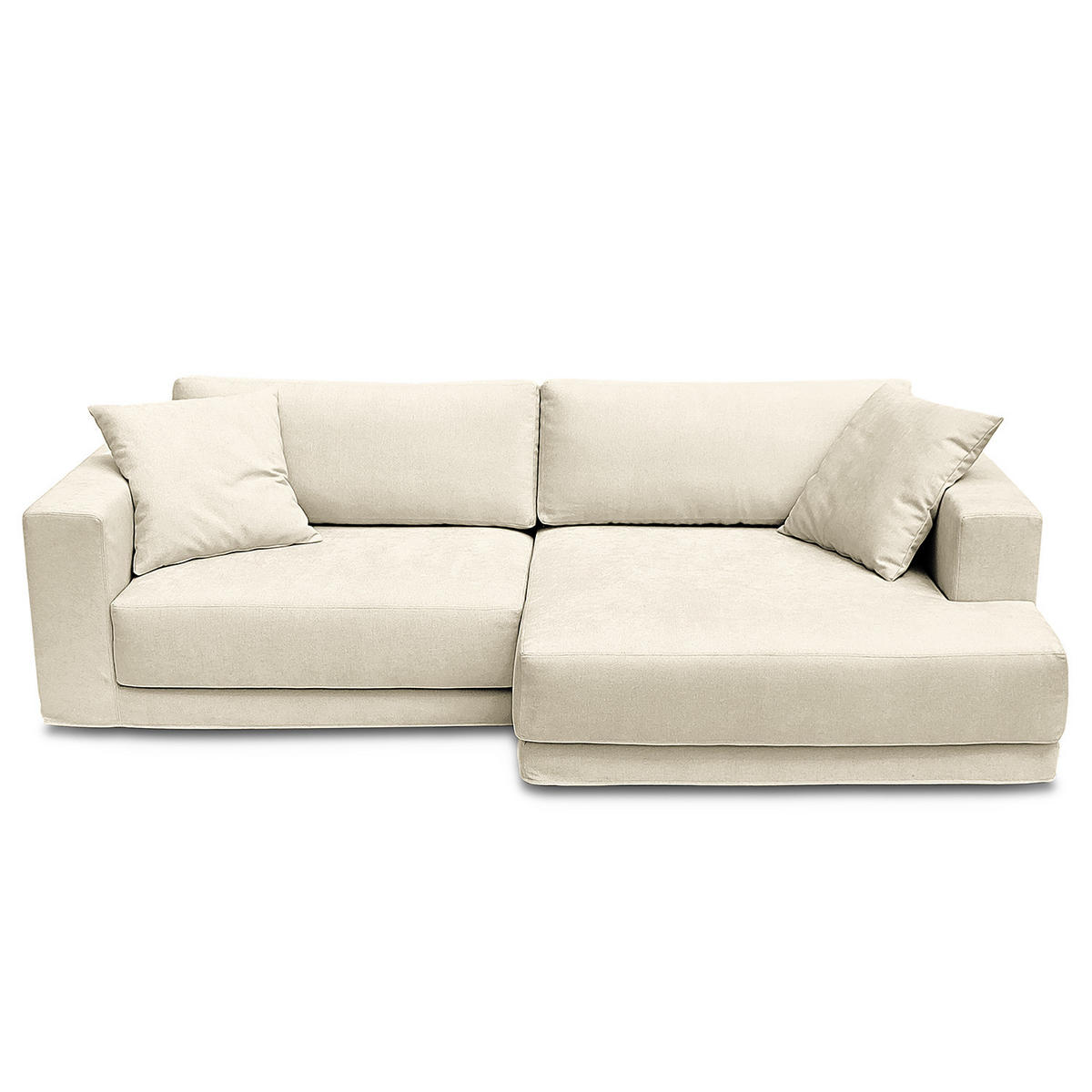 ECKSOFA mit Wechselbezug - Longchair, Webstoff - Creme/Schwarz, Kunststoff/Textil (260/155cm) - home24