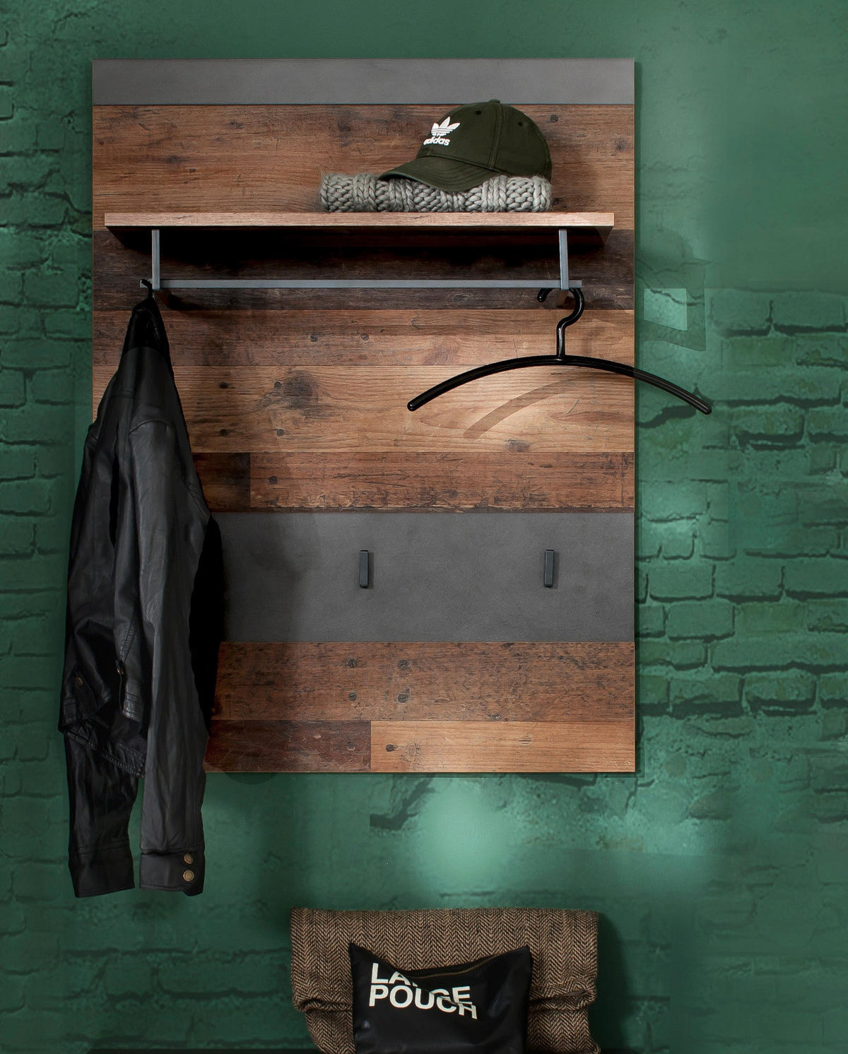 GARDEROBENPANEEL Used Wood Shabby mit grau 80 x 106 cm, Flurgarderobe mit Kleiderstange - Braun/Grau, Holzwerkstoff (80/106/28cm) - Top.Furn