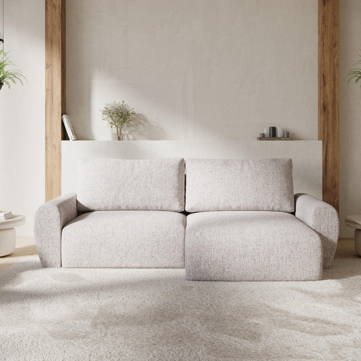 ECKSOFA OMARI mit Schlaffunktion Beige im Neve Stoff - Beige/Schwarz, Holz/Holzwerkstoff (253/153cm) - AltaBeds