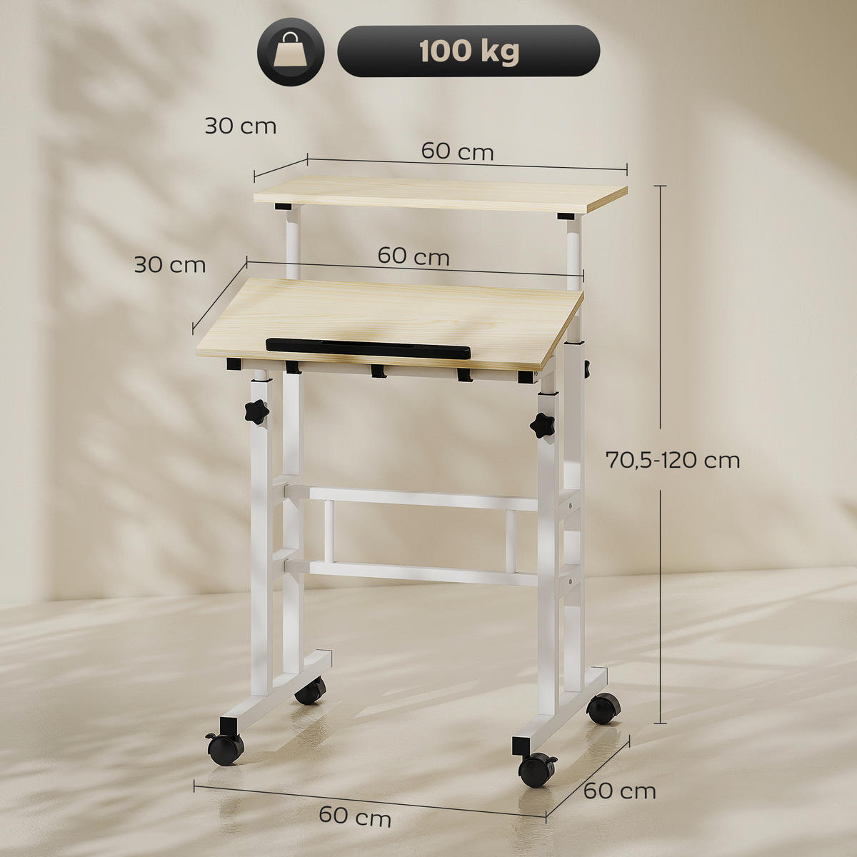 LAPTOPTISCH DE-14912 mit Höhenverstellung Natur - Naturfarben, Metall (60/60/120cm) - ComfortXL