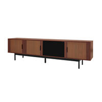 TV Lowboard LED 200 cm, 3 Rillentüren, 1 Glastür, Metallfuß - Schwarz, Holz (200/53/35cm)