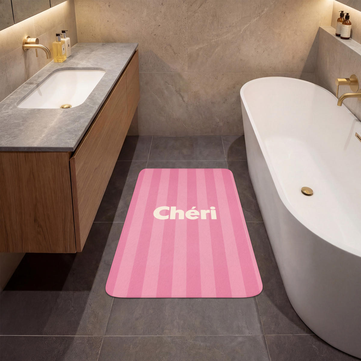 KOUPELNOVÁ PŘEDLOŽKA Pruhované - růžové - Chéri 60x90 cm - růžová, textil/plast (60/90cm) - OnlyWow