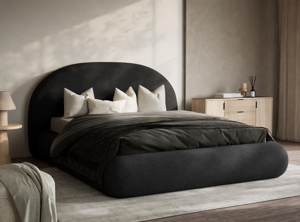 POLSTERBETT Maumere Graphit 160/200 cm im Webstoff - Schwarz/Graphitfarben, Holz/Holzwerkstoff (160/200cm) - Maison de Reve