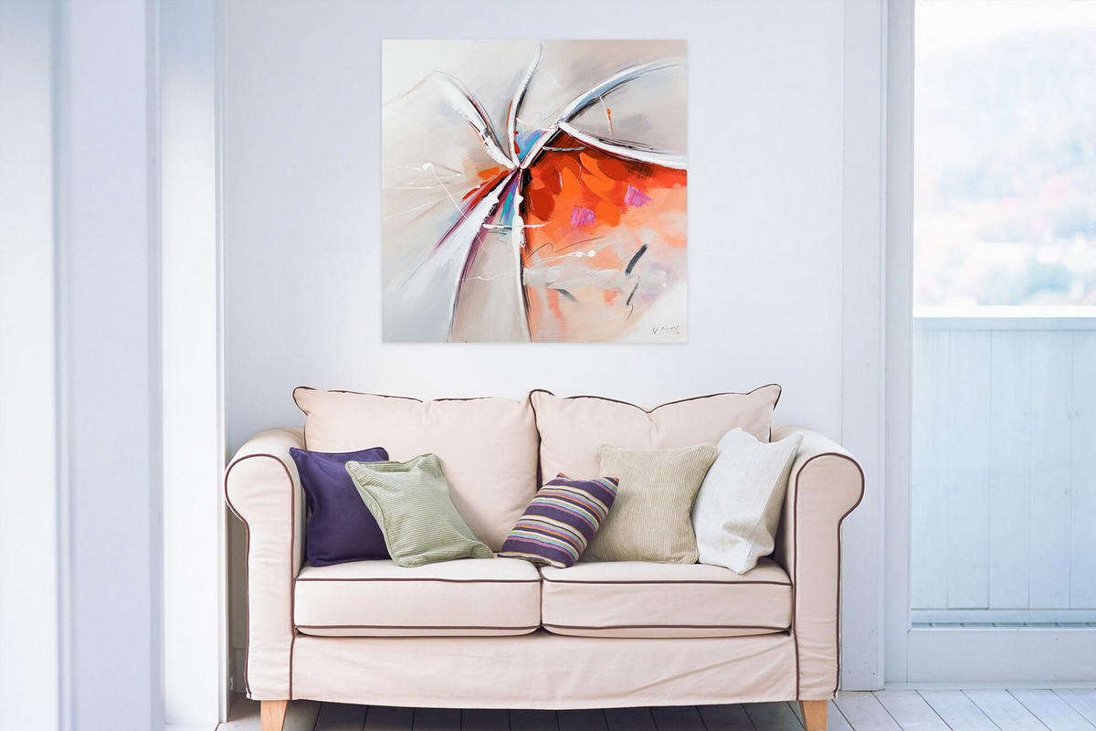 ACRYLBILD HANDGEMALT 80/80 cm - Rot/Weiß, Holz/Textil (80/80cm) - KUNSTLOFT