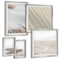 BILDER SET 5er Set - 50x50 cm & 20x30 cm & 40x60 cm Silberner Rahmen - Vegetation am Wasser im Sommer - Silberfarben, Kunststoff (40/60cm) - TULUP