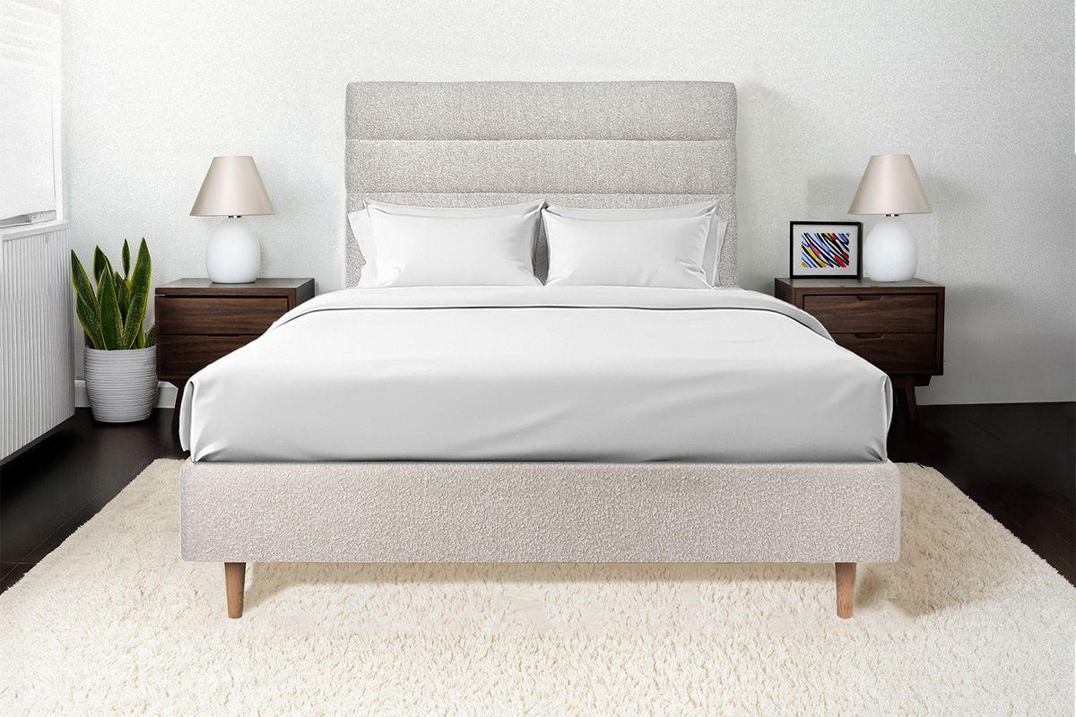KOPFTEIL Modell Linien – Hellbeiger Bouclé-Stoff 200 cm - Beige, Karton/Holz (200/120/10cm) - Sommeil de Plomb