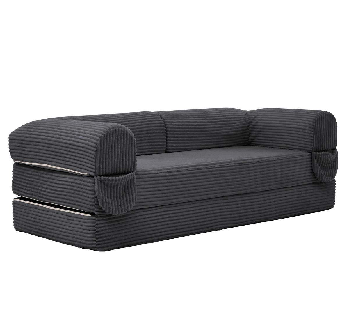 SCHLAFSOFA in Grau aus Cord mit bodennaher Konstruktion - Grau, Textil/Metall (202/62/84cm) - CHICFURN