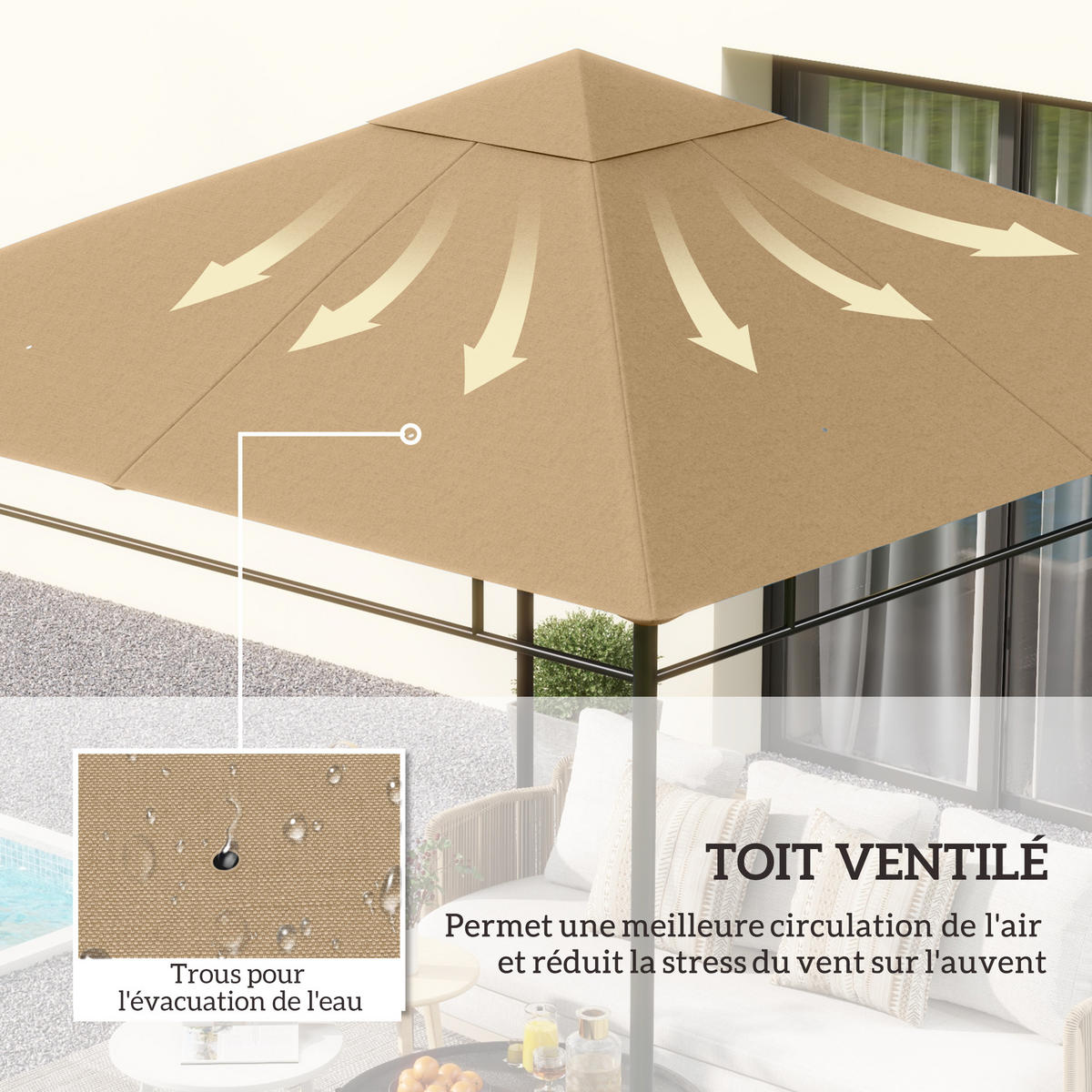 ERSATZDACH, 3x3 m für Gartenlaube, beige, Polyester 180 g/m², UV-beständig - Multicolor, Kunststoff (298/0.1/295cm) - FORIOUS