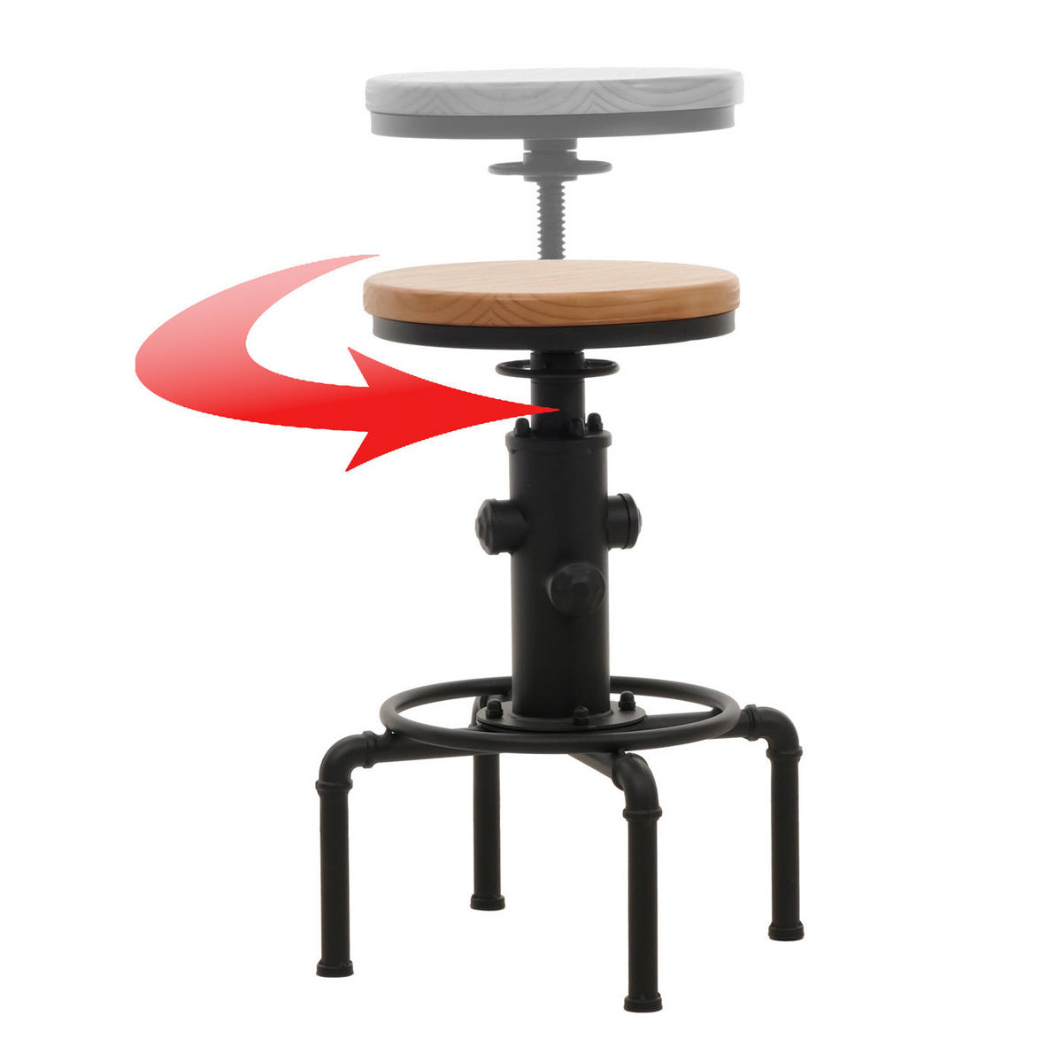 BARHOCKER 2er-Set Sitzhöhe 61-85cm Natur höhenverstellbar drehbar Fußablage Eisen Massiv-Holz - Braun, Holz/Metall (34/85/34cm) - PROREGAL