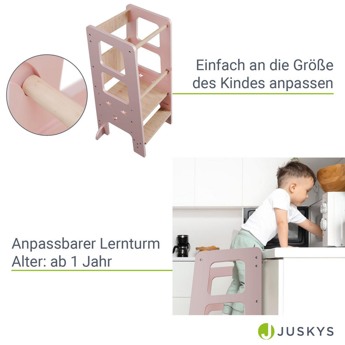 LERNTURM Henny in Rosa - Rosa, Holzwerkstoff (40/90/44cm) - Juskys