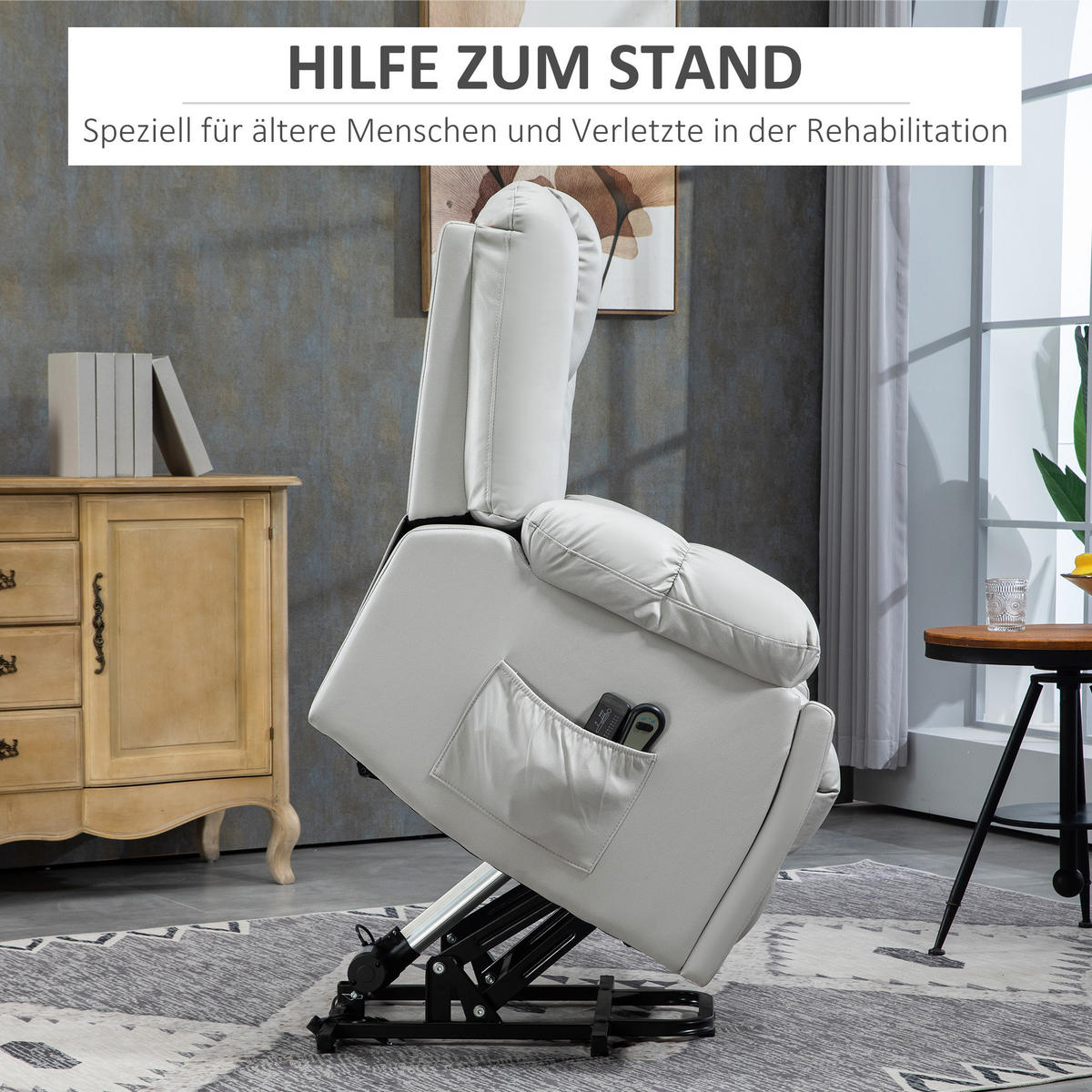 SESSEL mit Aufstehhilfe, Hellgrau - Hellgrau, Textil (96/106/94cm) - HOMCOM