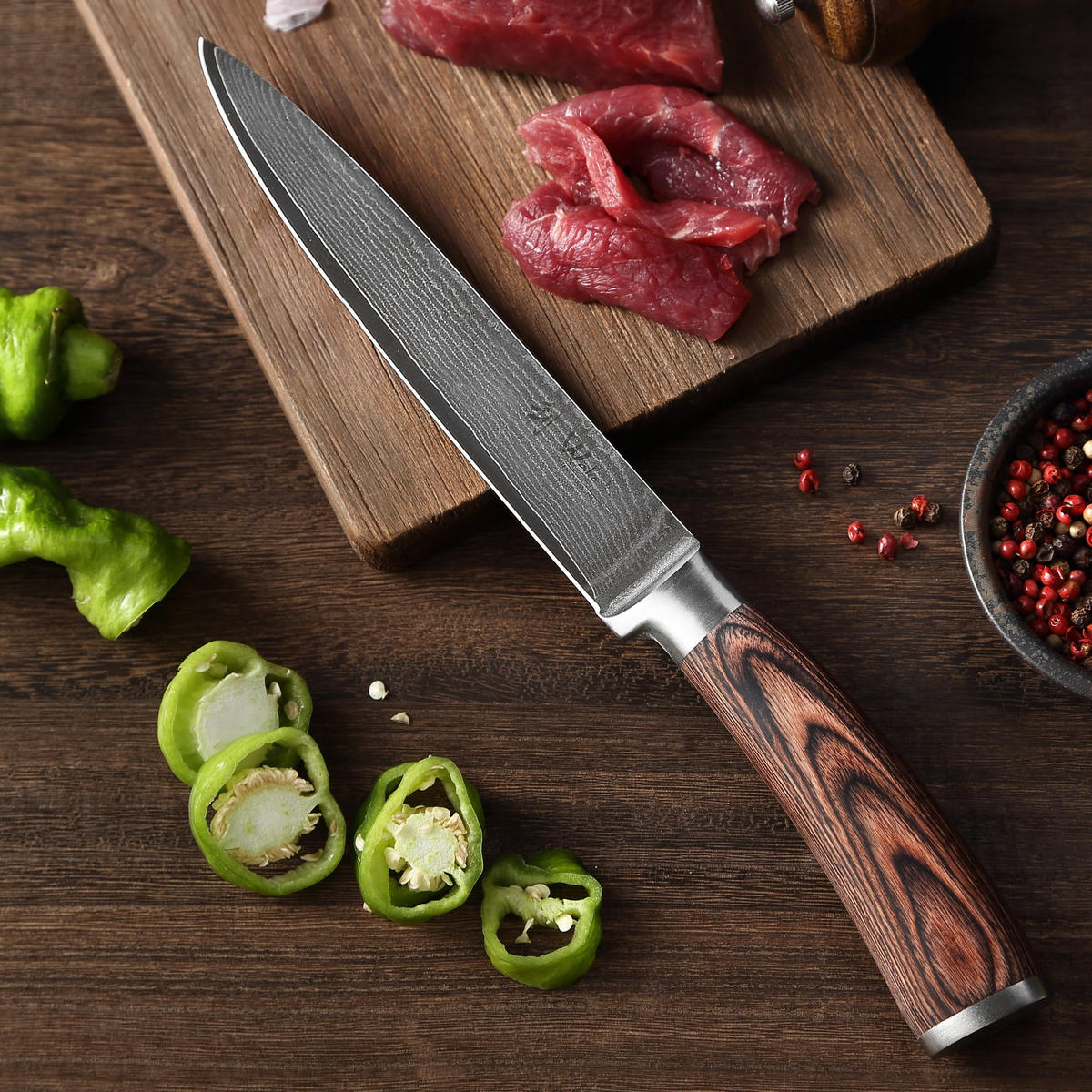 KÜCHENMESSER Set 5-teilig I EDIB - Braun, Holz/Metall - Wakoli